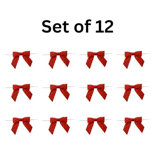 Orange Black Polka Pre-Tied Bows - 3" Wide, Set of 12, Halloween, Fall - color: Orange/Black Polka Dots