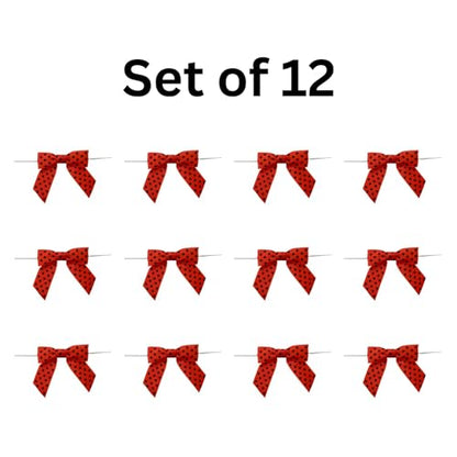 Orange Black Polka Pre-Tied Bows - 3" Wide, Set of 12, Halloween, Fall - color: Orange/Black Polka Dots