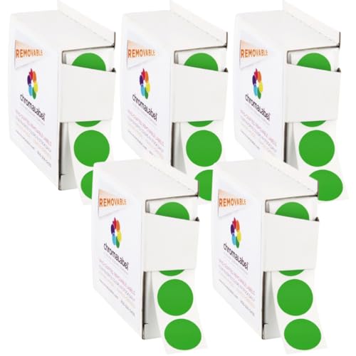 ChromaLabel Green Removable Dot Stickers, 3/4 Inch, 1000/Box Case of 5 - color: Green, size: 3/4" Pack of 5