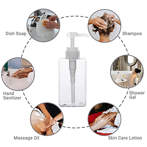 Suream 450ml/15oz Shampoo and Conditioner Dispenser, 3Pack Clear Empty Pump Bottles Reusable Refillable for Shower Gel, Conditioner, Lotion, Massa - color: Clear, size: 450ml/3pc