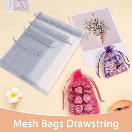 Crweety 50PCS Organza Bags 6x9 Grey Small Gift Bags Mesh Drawstring - color: Grey
