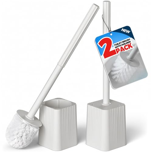 FORASTO 2Pack Toilet Bowl Brush and Holder Set - Restroom Cleaning Supplies - color: Light Gray, size: 2PACK