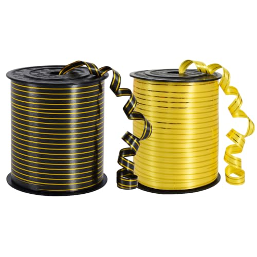 TONIFUL 500 Yards Blue and Gold with Gold Trim 10mm Curling Balloons Ribbon - color: Black and Gold Rimmed