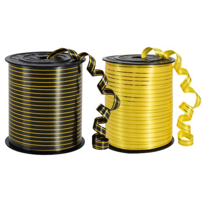 TONIFUL 500 Yards Blue and Gold with Gold Trim 10mm Curling Balloons Ribbon - color: Black and Gold Rimmed