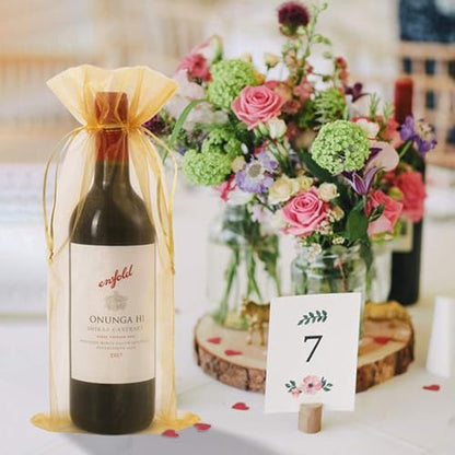 WLEAD Organza Wine Bags 14.9 x 5.9 Inch Drawstring Sheer Mesh Wine Gift Pouches, Reusable Wine Bottle Wrap Covers for Wedding Baby Shower Christmas Halloween Thanksgiving Festival Gift Decor, White