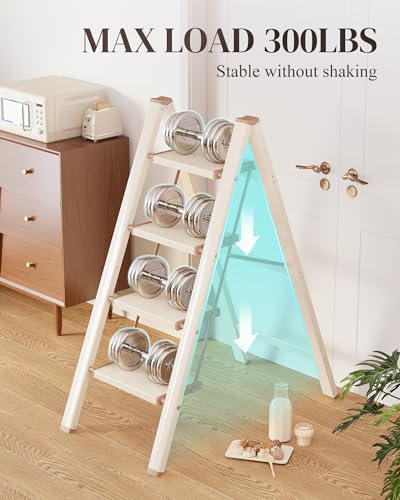 4 Step Ladder, Foldable Aluminum Step Stool with Anti-Slip Pedal - color: Cream Chocolate, size: 4 Step