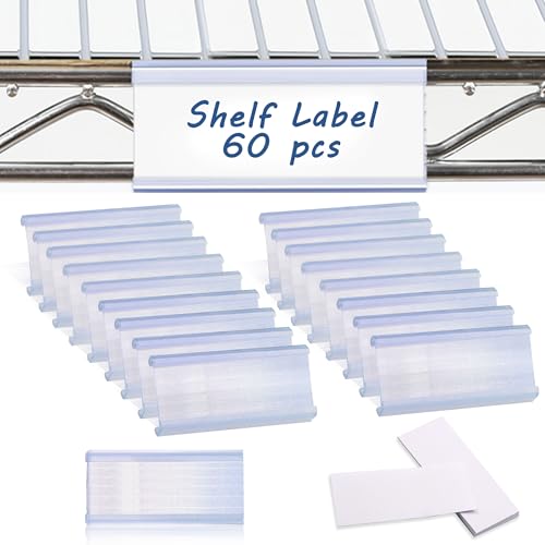 60 Pcs Wire Shelf Label Holder, Metro Shelf Clips with Paper Inserts - color: 3 X 1.3in