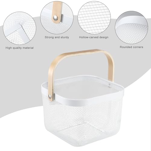 Roshtia 6 Pcs Metal Mesh Basket with Handle, Fall Farmhouse Garden Basket - color: White, size: 9.65 x 9.65 x 7.09 Inch