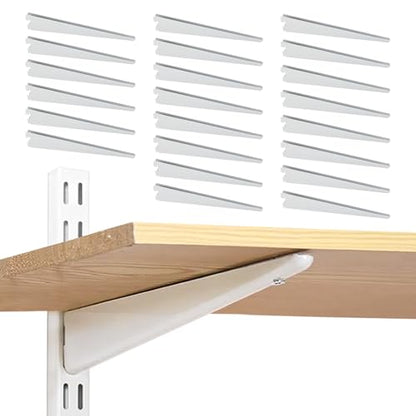 Adjustable Shelf Brackets 24 Pack Heavy Duty 12 Inch Wire Shelf Brackets for Twin Slotted Standard Uprights White Metal Shelf Supports for Adjustable Shelving System Closet Organization - size: 12 Inch-24 Pack