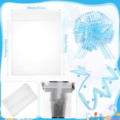 Zeyune 3 Sets Organza Bags 24 x 30'' Large Drawstring Mesh Gift Bag, Blue - color: Blue