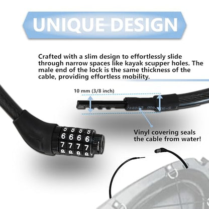 Lumintrail Extra Long Coiled Bike Cable Lock 3/8 Inch 30ft (4, 6, 10, 15, 30ft), Weatherproof Locks for Kayak, Bike, Scooter, Outdoor Equipment, Resettable Combination Lock Anti Theft Protection - size: 30-FT