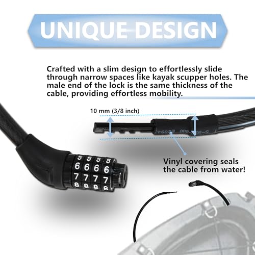 Lumintrail Long Coiled Bike Cable Lock 3/8 Inch (4, 6, 10, 15, 30ft), Weatherproof Locks for Kayak, Bike, Scooter, Paddleboard, Outdoor Equipment, Resettable Combination Lock Anti Theft Protection - size: 4-FT