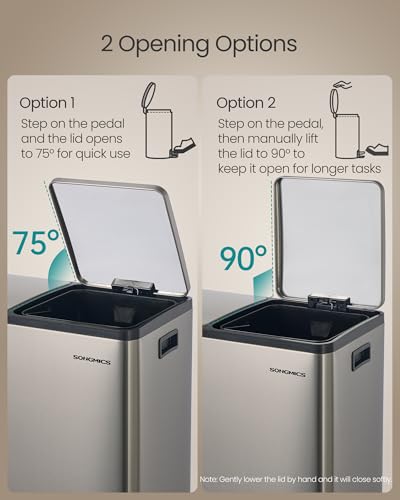 SONGMICS Trash Can, 2 x 8 Gallon (2 x 30 L) Double Compartment - color: Silver, size: 2 x 8 Gal.