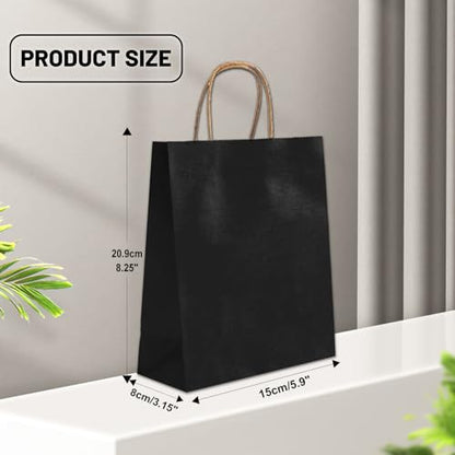 LIHOMR Gift Bags 5.9"x3.15"x8.25", 100pcs Kraft Paper Bag with Handles - color: Black, size: 8.25 x5.9x3.15 Inch (Pack of 100)