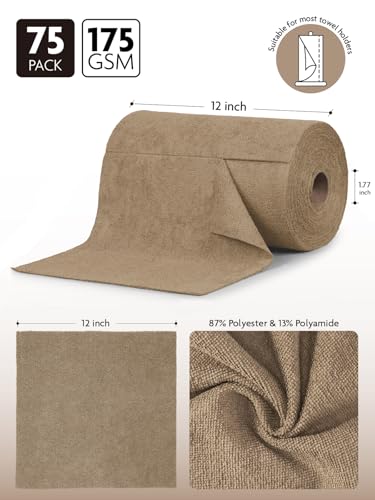 Fantasticlean Microfiber Cleaning Cloth Roll- 75 Sheets, 12" x 12" (Tan) - color: Tan, size: 75 pack