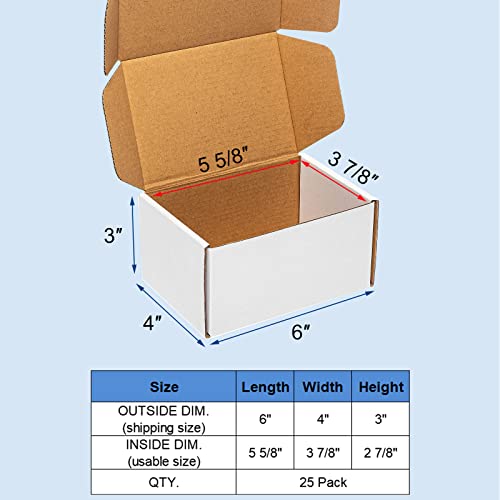 Wowxyz White Shipping Boxes 6x4x3" 25 Pack Corrugated Cardboard Box - size: 6x4x3"