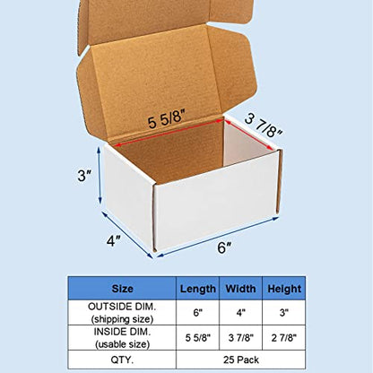 Wowxyz White Shipping Boxes 6x4x3" 25 Pack Corrugated Cardboard Box - size: 6x4x3"