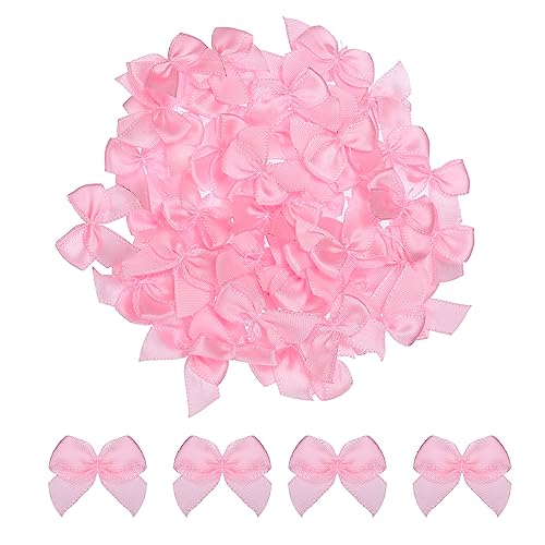 MECCANIXITY Mini Ribbon Bow 1" Mini Fabric Flower Bows Pink 150Pcs - color: Pink