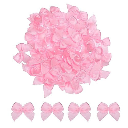 MECCANIXITY Mini Ribbon Bow 1" Mini Fabric Flower Bows Pink 150Pcs - color: Pink