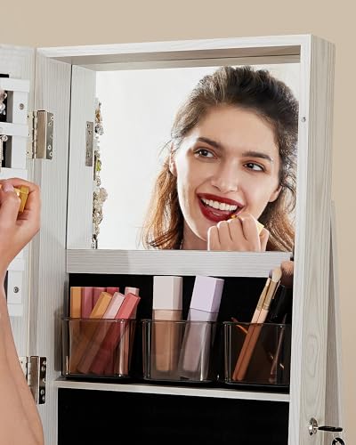 SONGMICS 360° Swivel Jewelry Cabinet, Full-Length Mirror, Lockable - color: White, style: Framed Mirror, Classic