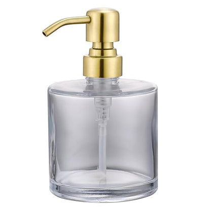 Clear Glass Soap Dispenser with Rust Proof Stainless Steel Pump, Gold Refillable Liquid Hand Soap Dispenser for Bathroom, Kitchen (11Oz, Round) - color: Gold, size: 11 oz Round