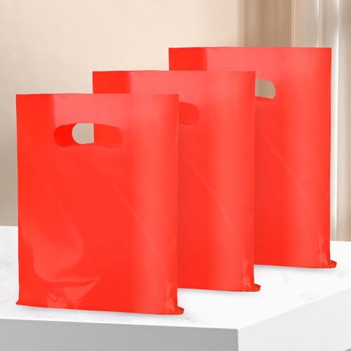Red 100 PCS Small Gift Bags, 6"x8" Goodie Party Favor Bags with Handle, Treat Retail Pouches for Kids Birthday, Christmas, Small Business - color: Red-100PCS