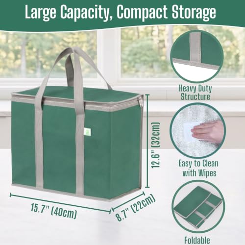 VENO 3 Pack Cooler Bag Insulated Grocery Bags for Food Delivery Heavy Duty - color: Dark Green, size: 3 Pack