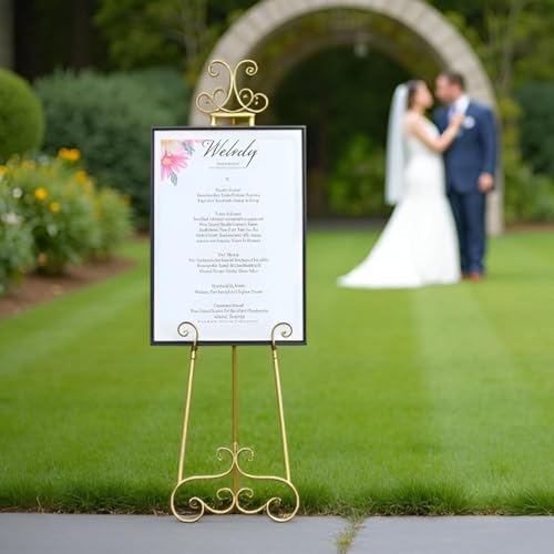 57”H Metal Easel Stand for Sign Gold Large Adjustable Heavy Duty - color: Gold