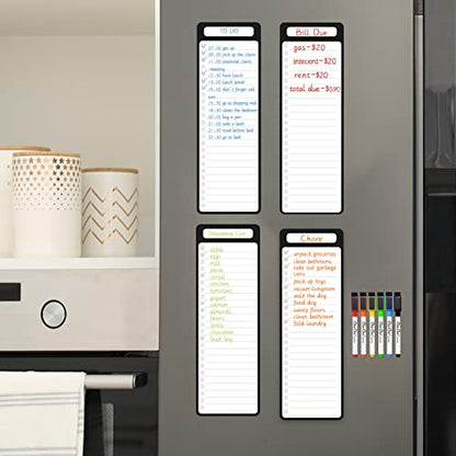 Magnetic Dry Erase List Board - 4"x12" Multifunctional List Board for Fridge - 6 Extra Fine Point Markers Included - Shipped Flat - style: 4-List