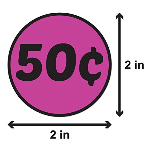 50 Cent Price Stickers, 2 inch, Pink, Circle Dot, 300 Labels - color: 50c / Dark Pink, size: 1 Roll