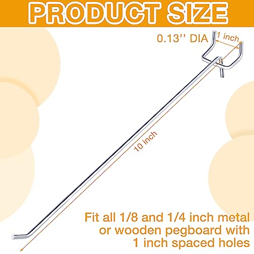 Funrous 100 Pack 10 Inch Stainless Steel Hooks for Pegboard, Silver - size: 10 Inch