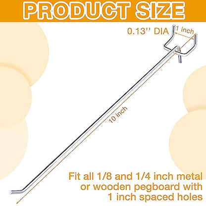 Funrous 100 Pack 10 Inch Stainless Steel Hooks for Pegboard, Silver - size: 10 Inch