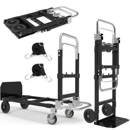 3-in-1 Folding Hand Truck, 500 lb Heavy Duty Steel Dolly - color: Black