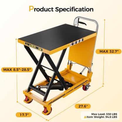 CAMMOO Hydraulic Lift Table Cart, 330 lb Foldable Scissor Lift, Yellow - size: 330lbs Yellow
