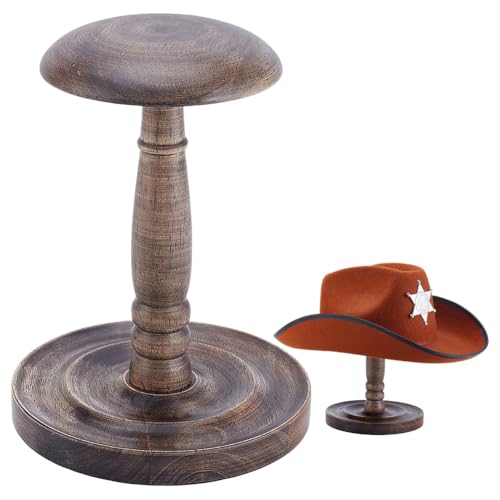 PH PandaHall Wood Hat Stand Tabletop Cap Display Wig Holder Cowboy Hat Holder Dome Shape Cap Rack Vintage Display Stand for Retail Vendors Store Baseball Caps Showcase 6.5x8.7 Inch - color: Camel