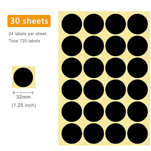 720 PCS Black Dot Stickers 1-1/4 Inch Round Color Coding Labels 1.25" Circle Sticky Dots 32 mm Blank Circular Price Label Sticker Sheets for Spice Seal Inventory Office Classroom Must Haves - color: Black