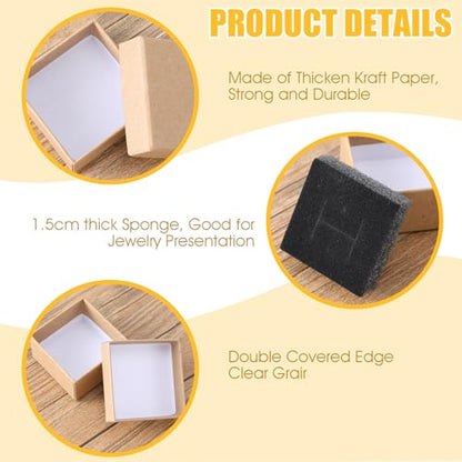 SynHHergyx 48 Pack Ring Box Jewelry Gift Boxes 2x2x1.2 Inch Small Boxes Square Cardboard Jewelry Box with Foam Mini Earring Packing Box for Ring and Earring - color: Brown