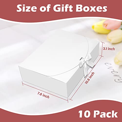 BoShahai 10 PCS Gift Boxes with Lids, 10.6x7.8x3.1 Inch Kraft Paper Gift Box, White with Ribbon, Bridesmaid Proposal Box for Wedding, Packaging, Present, Birthday, Cupcake (Pack of 2) - color: White, size: 10.6x7.8x3.1 Inch (Pack of 2)