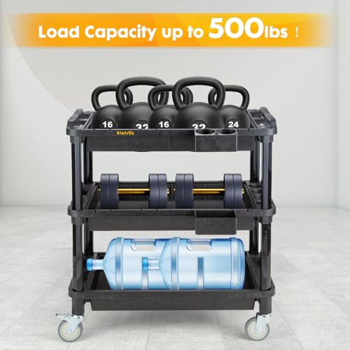 ELAFROS 3-Shelf Heavy Duty Rolling Utility Cart, 32.4 x 18.3 in