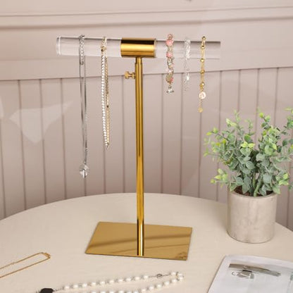 Jewelry Display Stand 2 Packs Stainless Steel Purse Display Stand Acrylic Necklaces Holder Towers Adjustable Height Tabletop Jewelry Organizer for Home Store Boutique