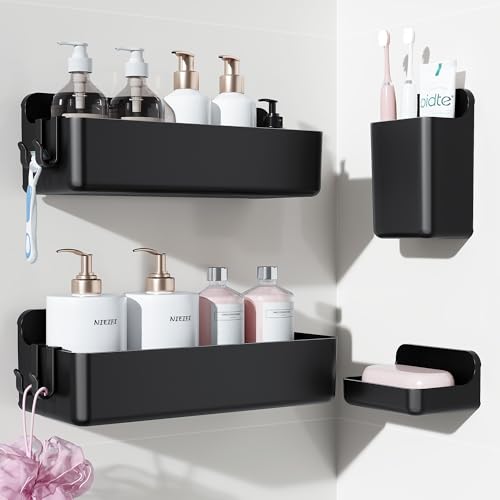 Nieifi Adhesive Shower Shelves, Black, 4 Pieces - color: Black, size: 4 pieces