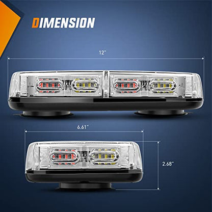 Nilight 12 Inch Roof Top Strobe Lights, 48LED Hazard Light Emergency Safety Warning LED Flashing Light Bar Magnetic Mount, 12V-24V Cars Trucks Tractors Snow Plows Construction - color: Red Mix White