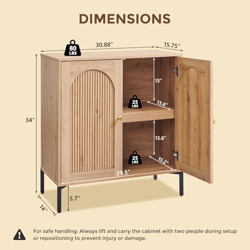 IFGET 92.63" W Modern Arched Sideboard Buffet Cabinet with Storage, Natural - color: Natural, size: 3 Pieces