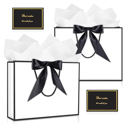 YoungTree White-Black 12.6" Medium Gift Bags with Handles, 2 Pcs Set - color: 2PCS Large White-Black