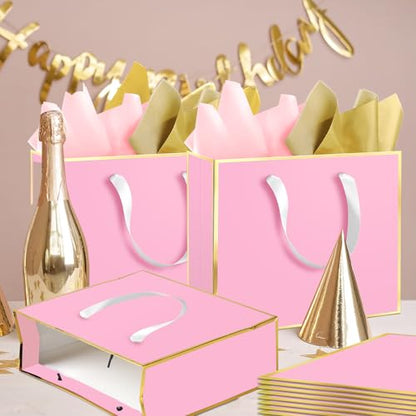 Epoesch 12 Pack Fancy Pink Gift Bags with Handles & 24 Tissue Papers - color: Pink Gold