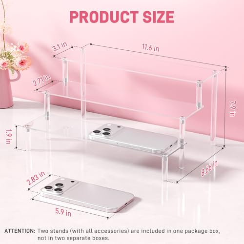 2 Packs Acrylic Display Stand Riser,3 Tier Perfume Organizer Cupcake Stand - color: Clear, size: 11.6x3.1 inch