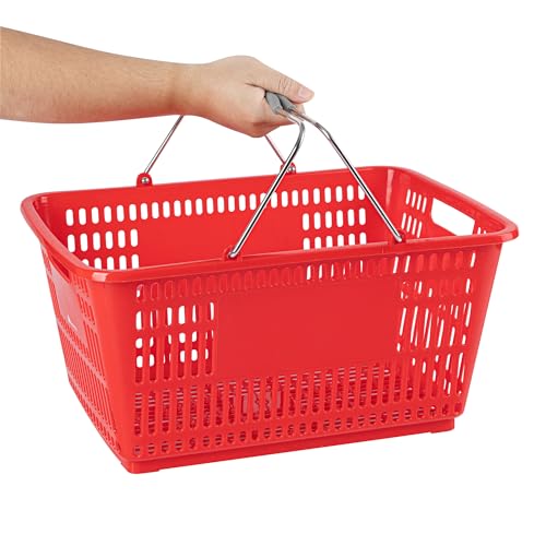 Restaurantware Plastic Shopping Basket, Red, with Steel Handles - style: Steel Handles