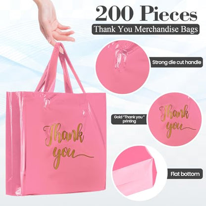 Teling 200 Pcs Thank You Shopping Bags with Handle,Pink, Green, Yellow - color: Pink, Green, Yellow