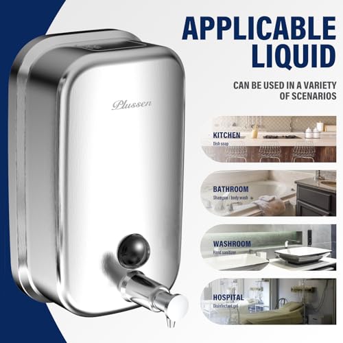 Commercial Soap Dispenser Wall Mount 304 Stainless Steel, Manual Liquid Hand Soap Dispenser for Bathroom Restroom Restaurant Hotel Office, Anti-Leak Pump - size: 1000ml(35oz)
