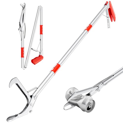 50" Foldable Grabber Reacher Tool, Extra Long 3 Fold Reaching Aid for Seniors, Heavy-Duty Trash Picker Upper & Litter Pickup Tool for Home & Garden - size: 50 Inch Red